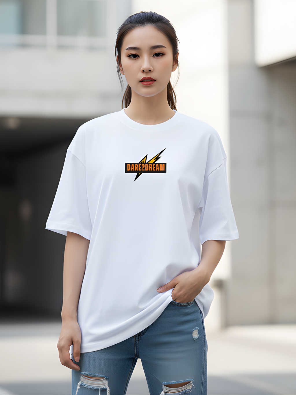 Brave Cosmos French Terry Oversized White T-Shirt
