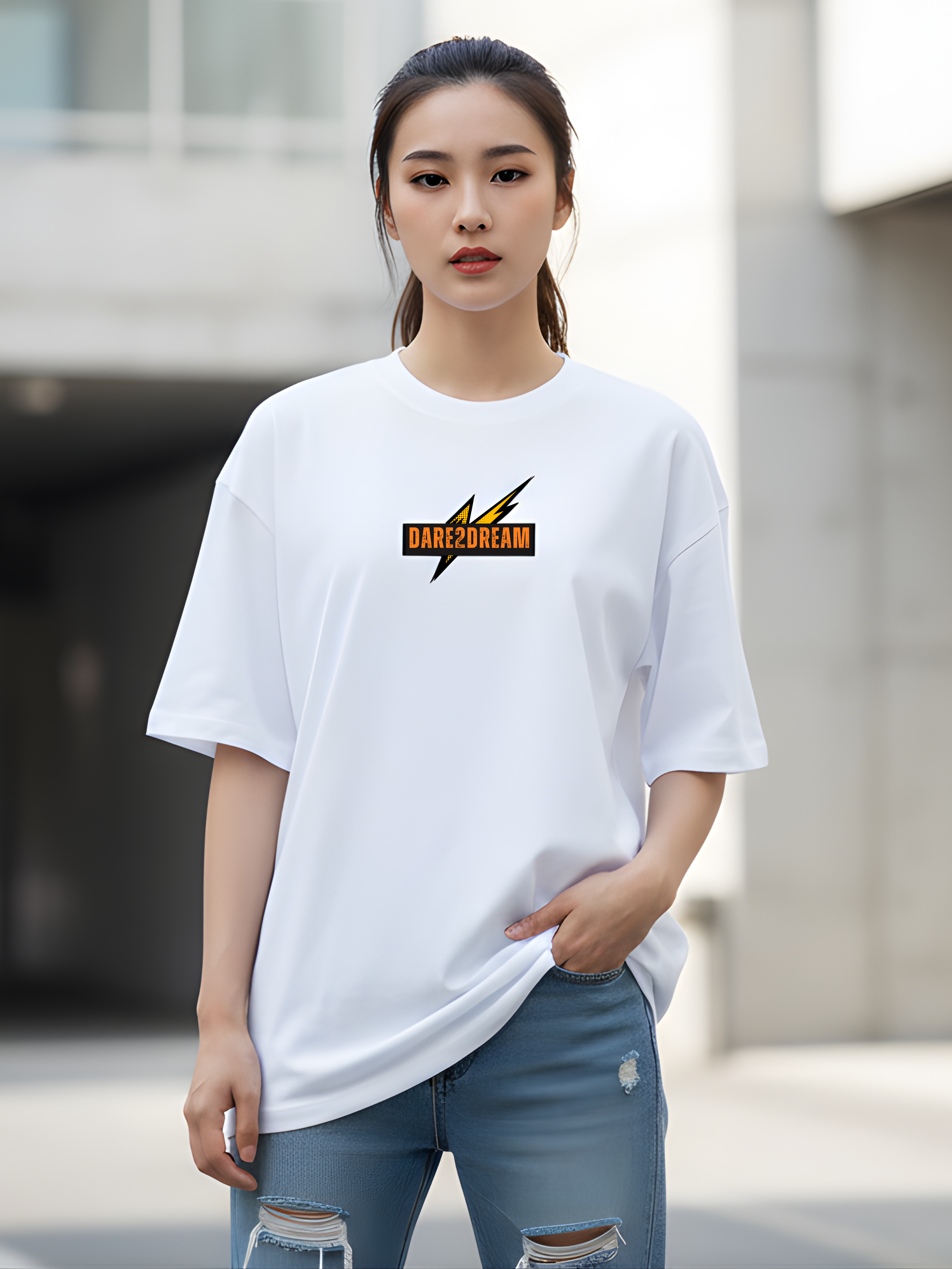 Brave Cosmos French Terry Oversized White T-Shirt