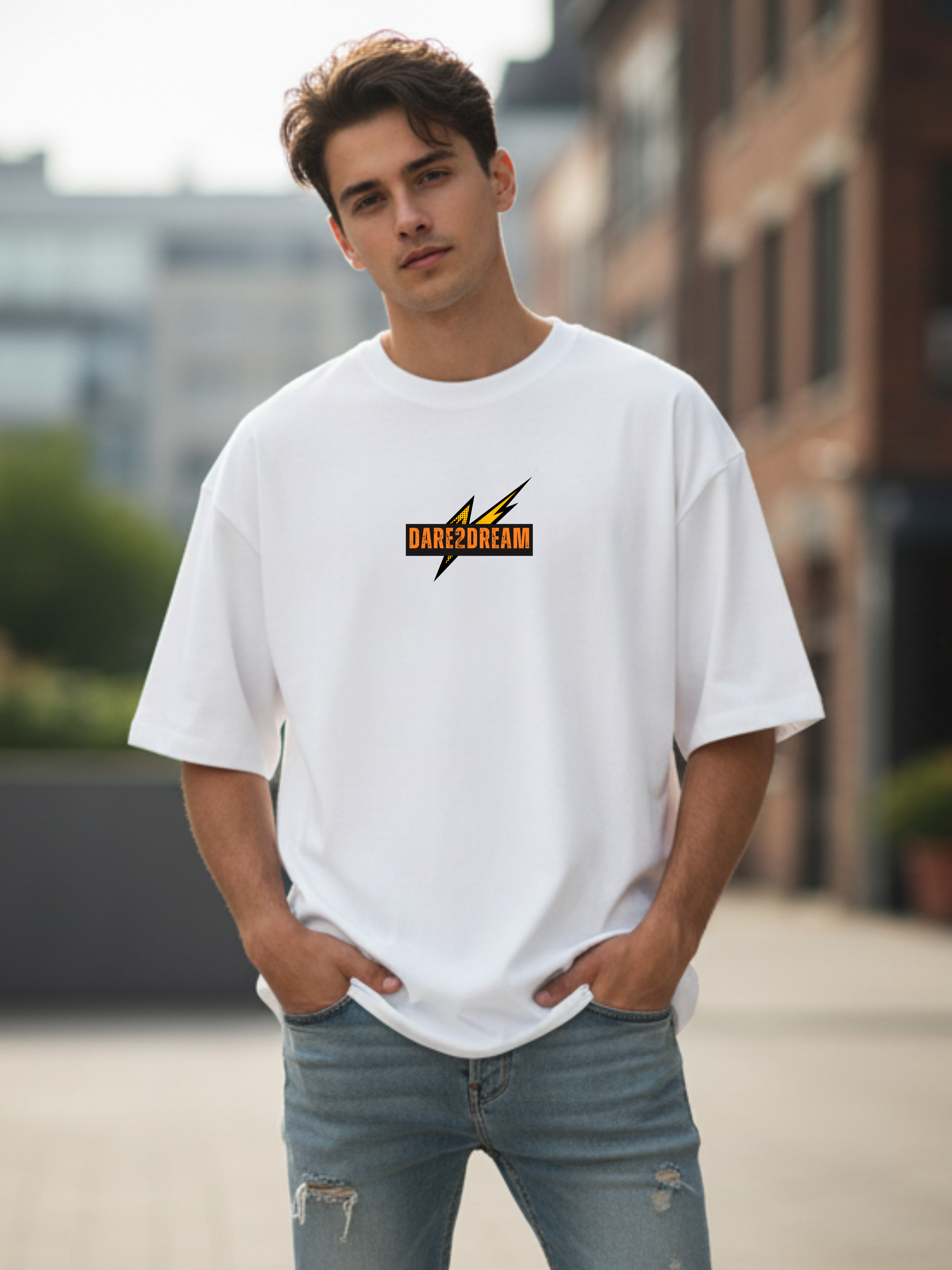 Brave Cosmos French Terry Oversized White T-Shirt