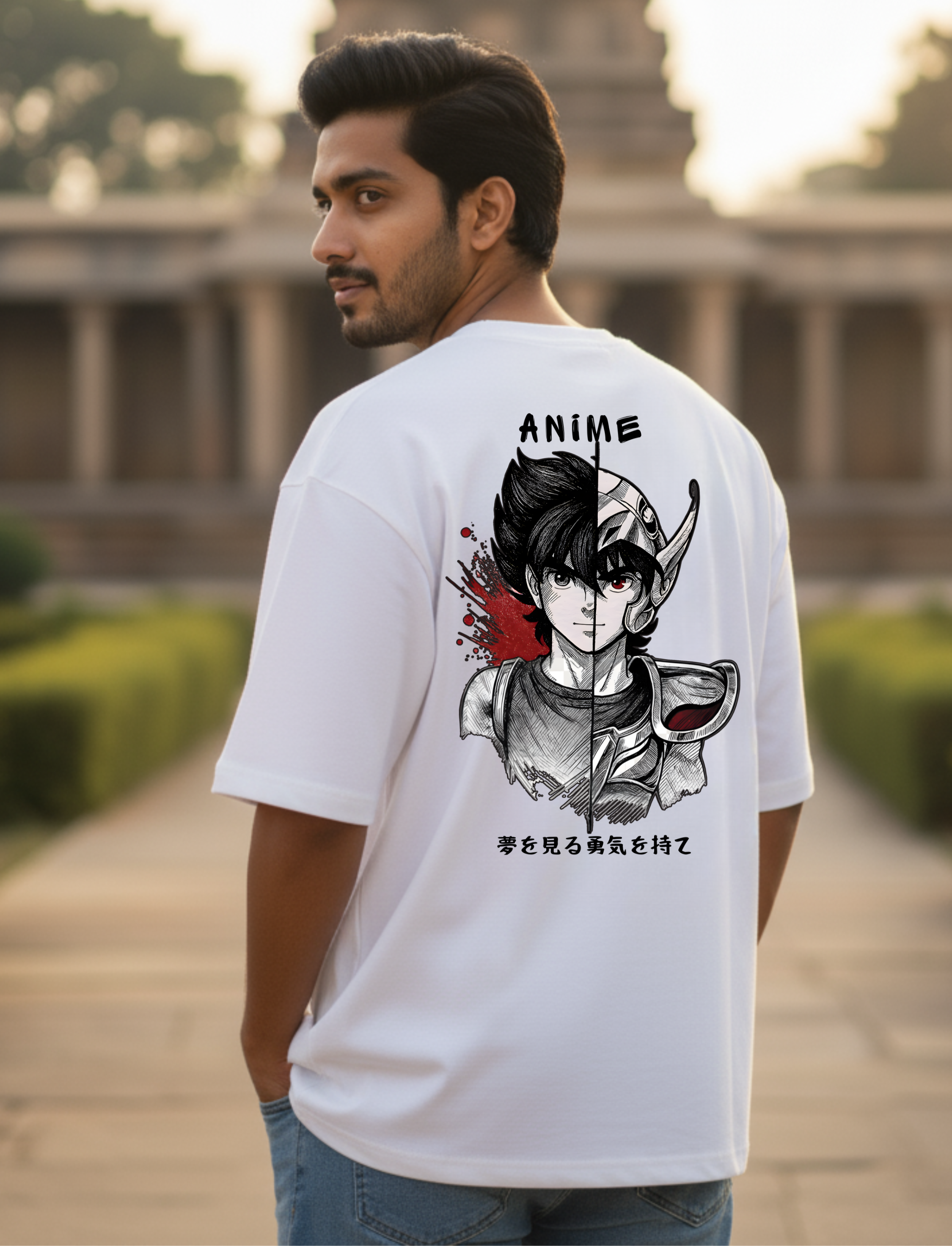 Saint Seiya Spirit French Terry Oversized White T-shirt