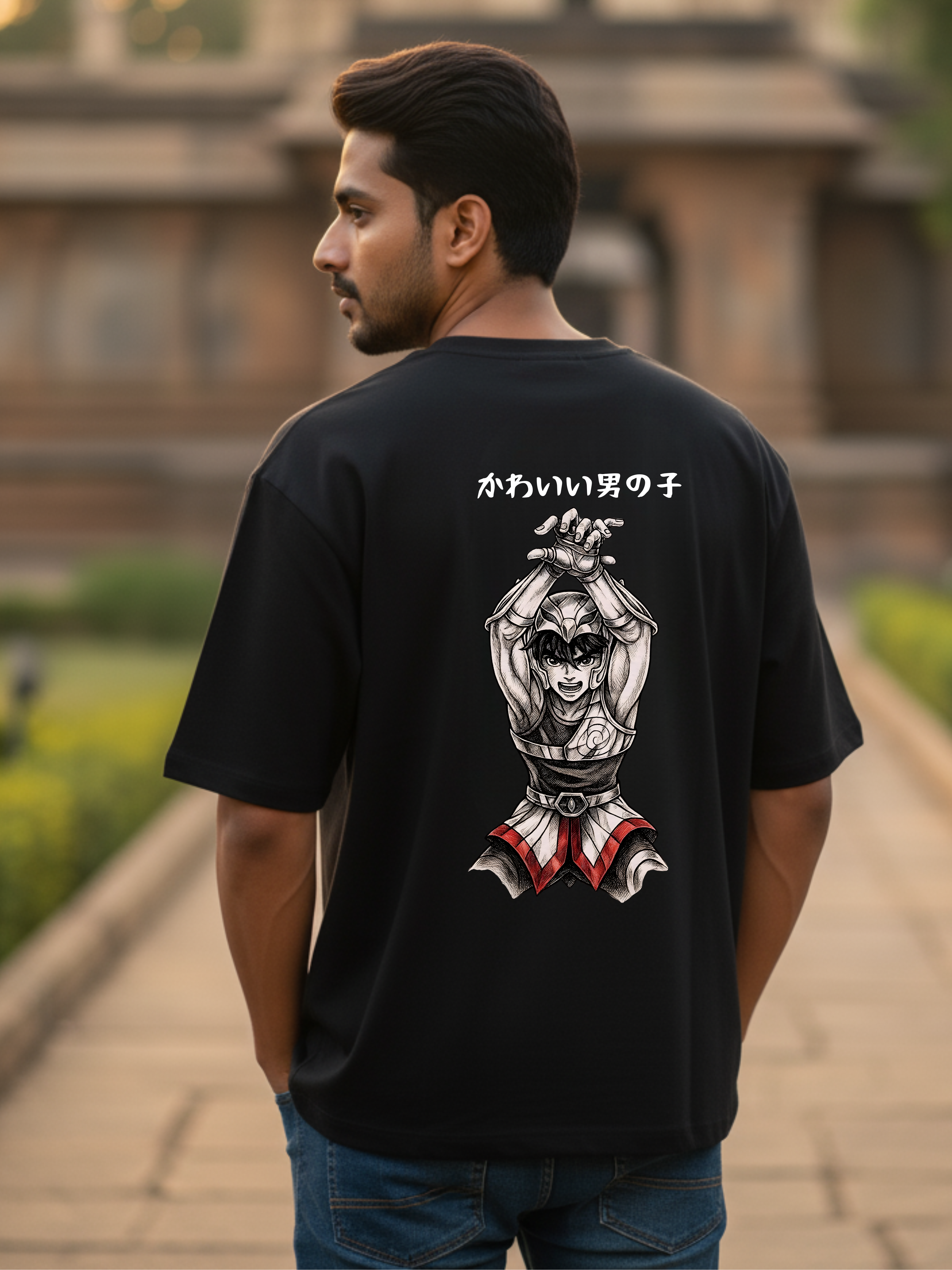 Brave Cosmic Knight French Terry Oversized Streetwear Black T-Shirt