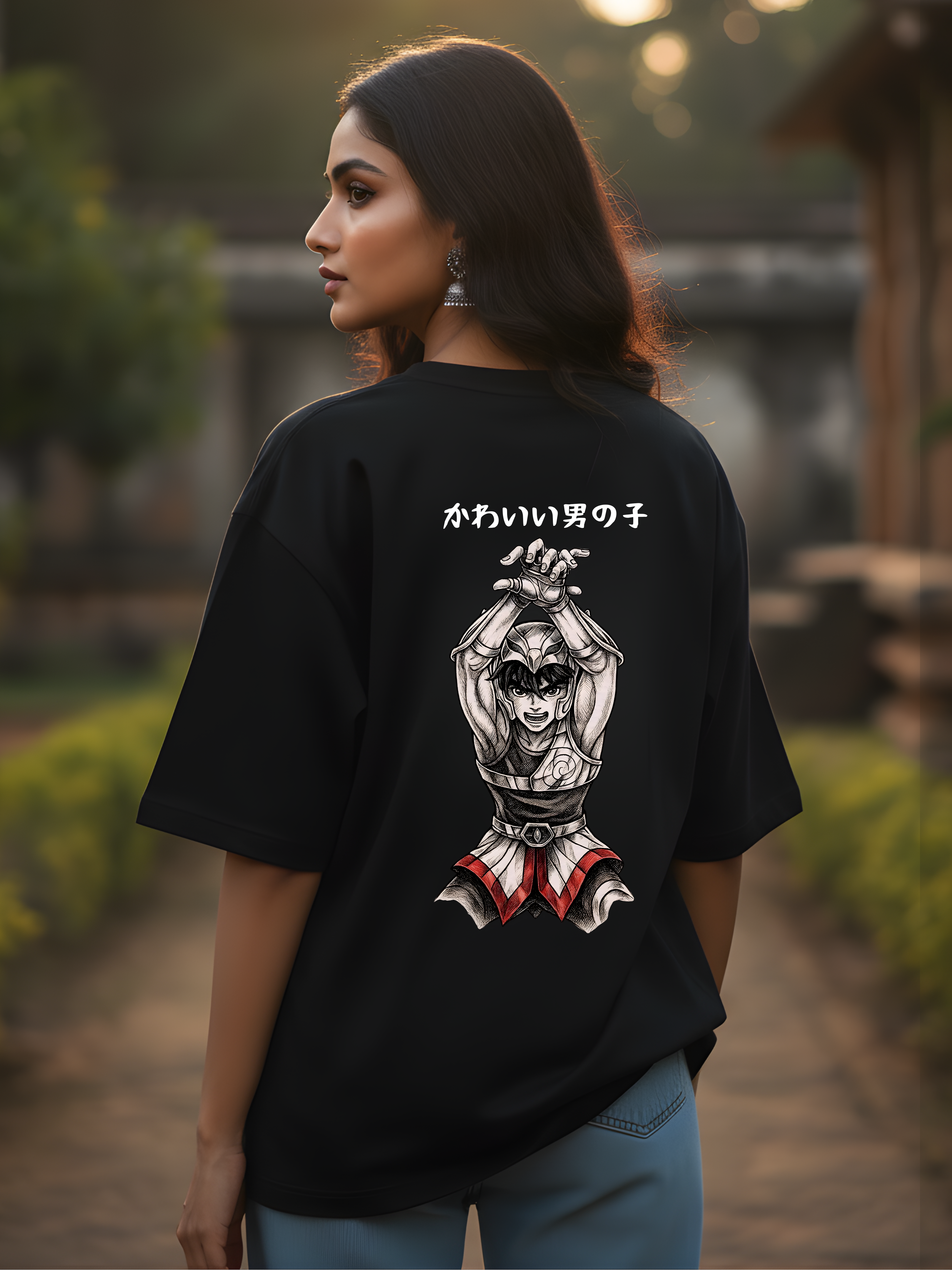 Brave Cosmic Knight French Terry Oversized Streetwear Black T-Shirt